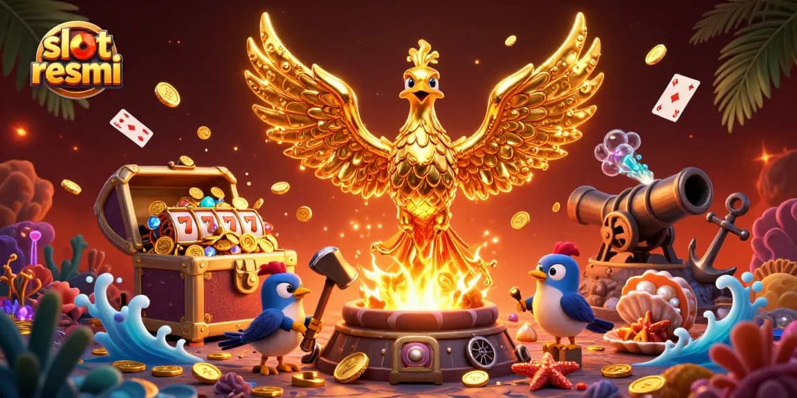 Experience slot resmi gaming with a golden phoenix and jackpot symbols bursting with coins.