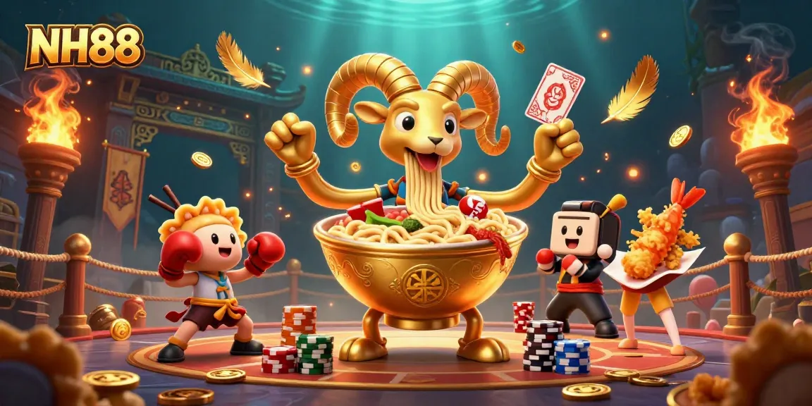 Engage with NH88's thrilling 3D casino scene featuring animated characters and vibrant game elements.
