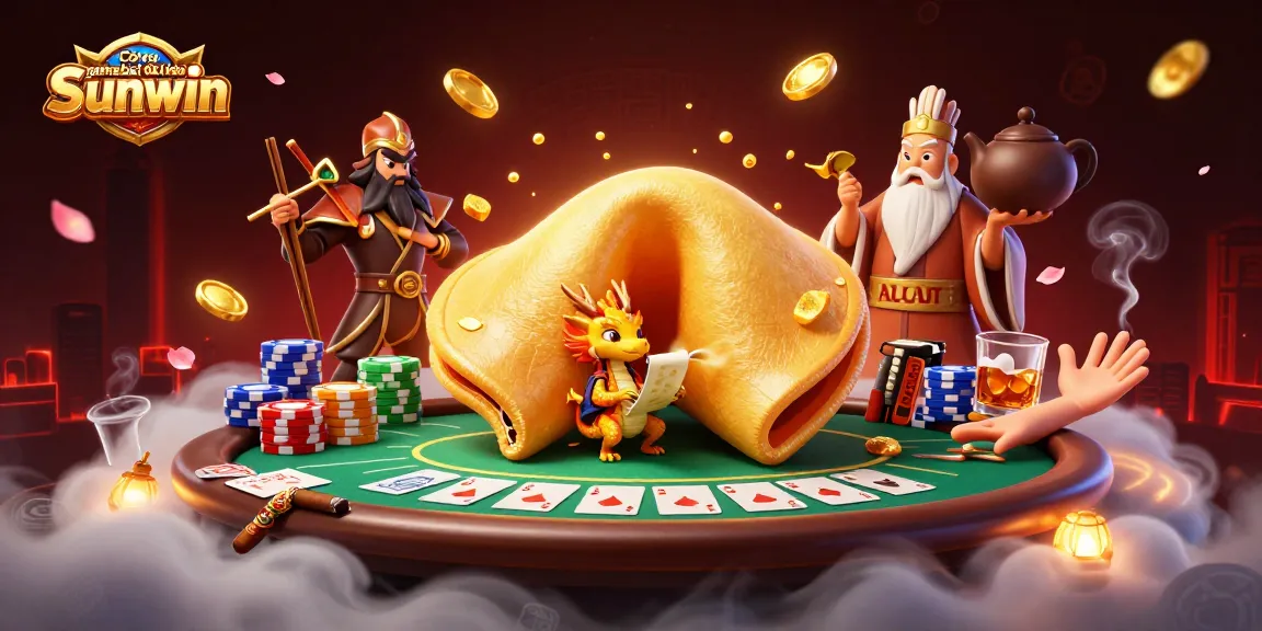 Engage with Cổng game bài đổi thưởng Sunwin in a vibrant 3D casino adventure filled with fortune cookies and poker.