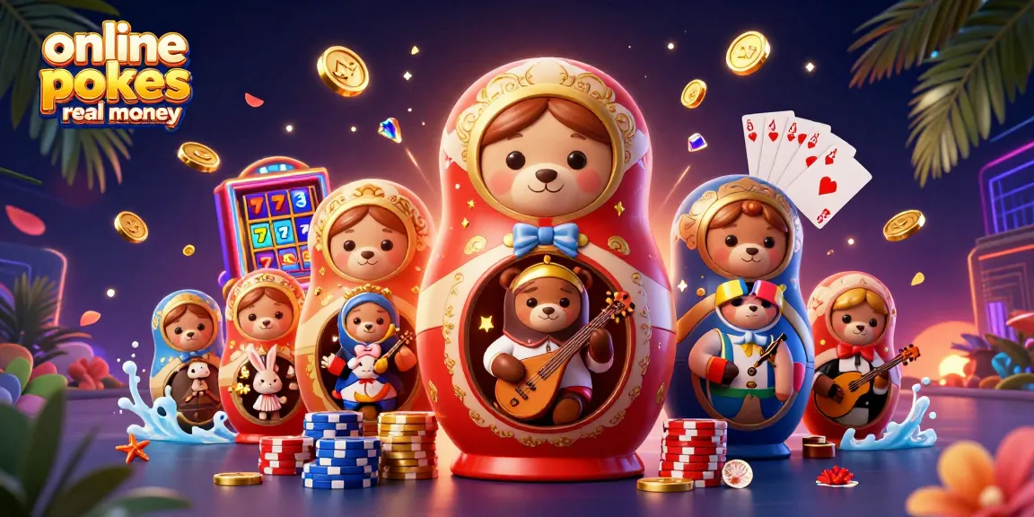 Engage in online pokies real money with a vibrant 3D scene of playful bear dealers and sparkling casino elements.