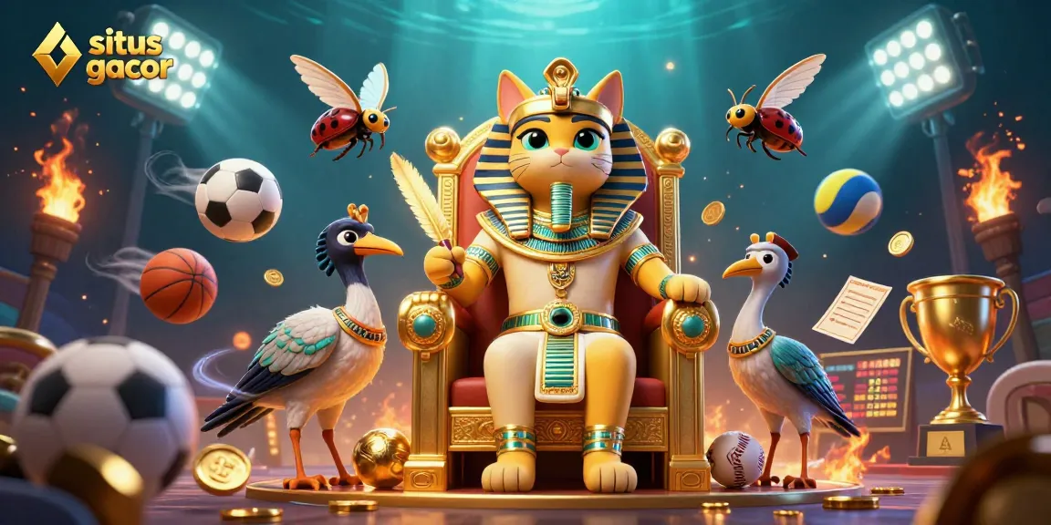 Win big on situs gacor with a dynamic 3D casino scene featuring an Egyptian pharaoh cat!