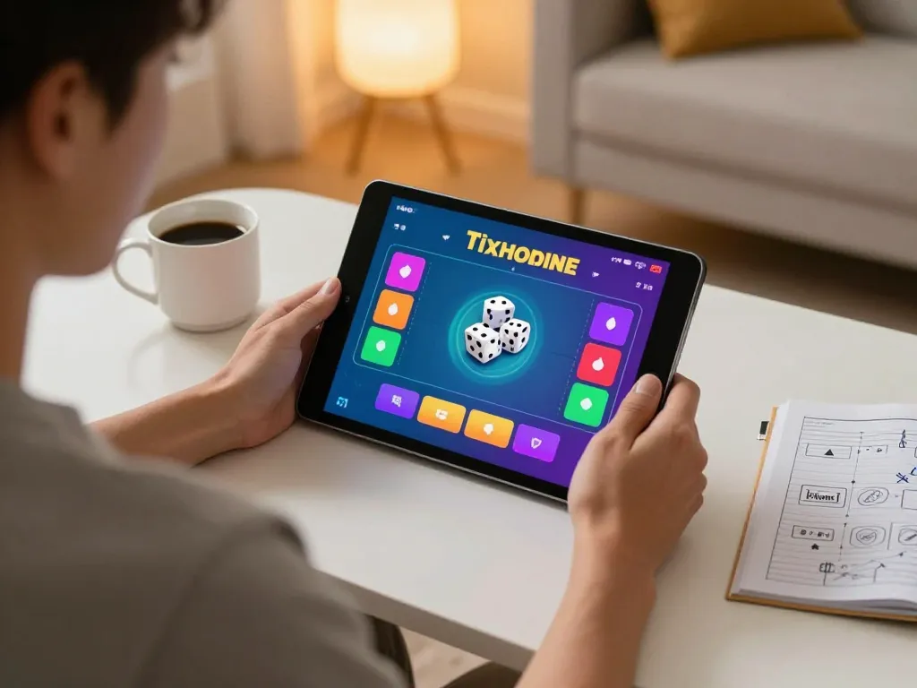 Engaging in taixiuonline gameplay on a tablet in a cozy home setting.