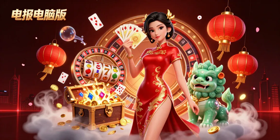 体验电报电脑版带来的赌博刺激，画面中是一位身着旗袍的女性，身处赌场元素之间。