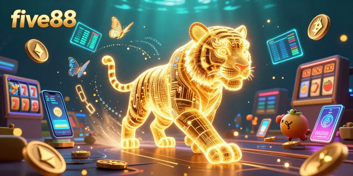 Experience the excitement of winning at five88 with an electrifying digital casino scene featuring dynamic characters.